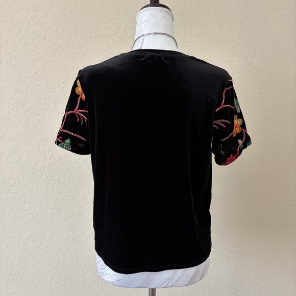 Timing Velvet Floral Embroidered Boho Festival Top Black Size M - Picture 5 of 8